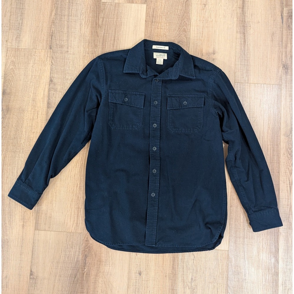LL Bean Chamois Cloth Shirt Mens M Regular Navy Traditional Fit Heavy Flannel